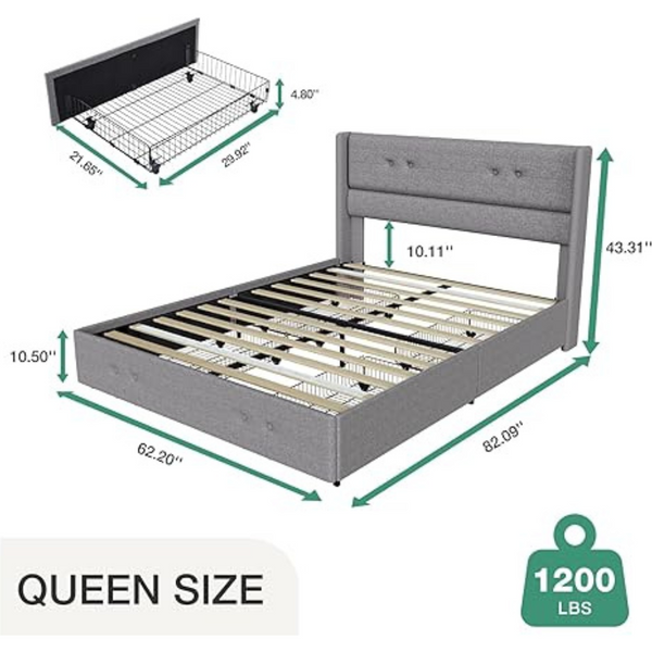 Novilla Queen Size Bed Frame Platform w/ 4 Storage Drawers