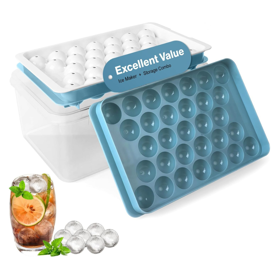 Veiderui Reusable Round Ice Cube Tray Set With Lid & Bin (62 Balls)