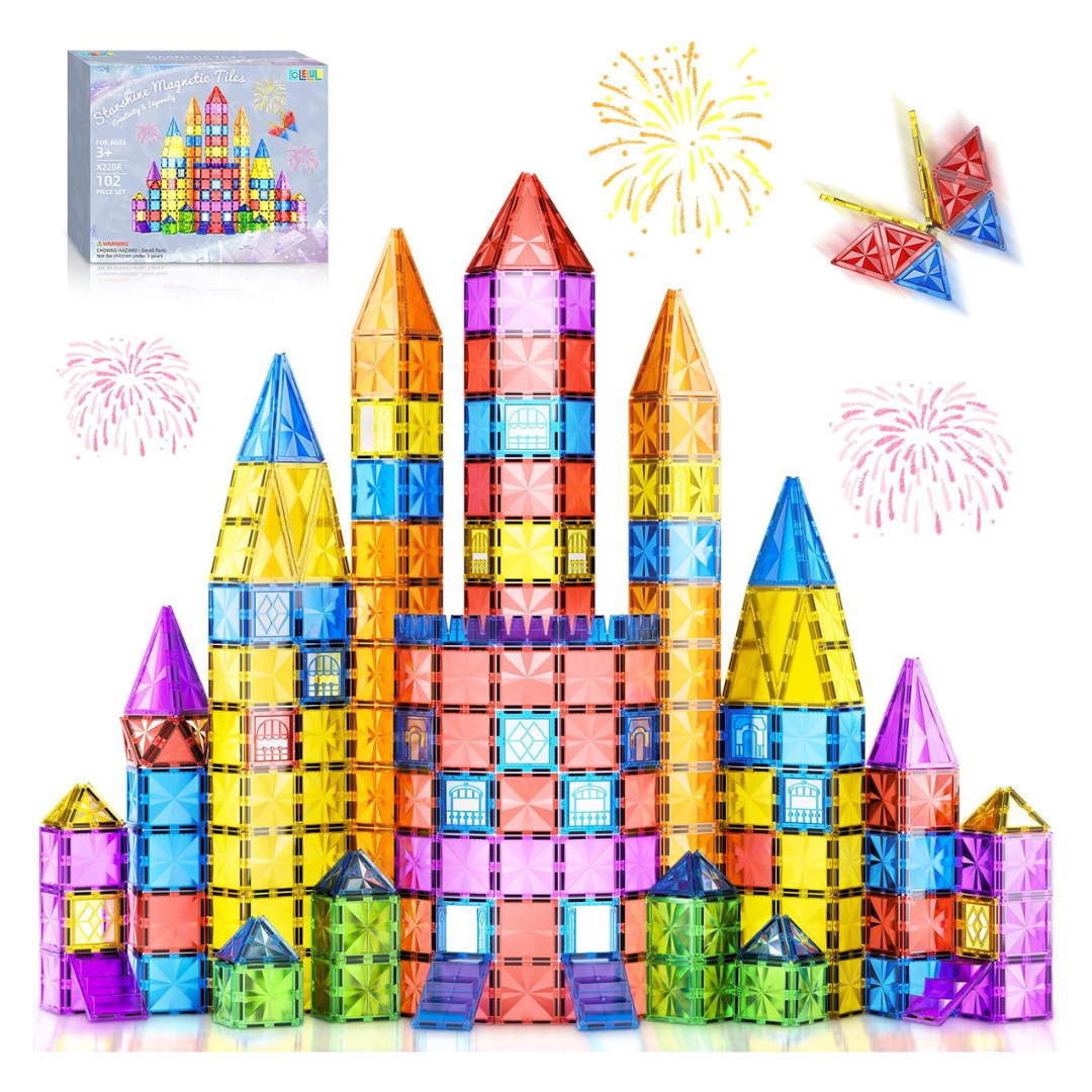 102-Pieces Colelulu Diamond Magnetic Building Tiles