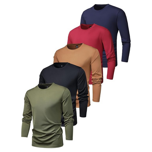 5-Pack Solid Crew Neck Men's Long Sleeve Sports T Shirt