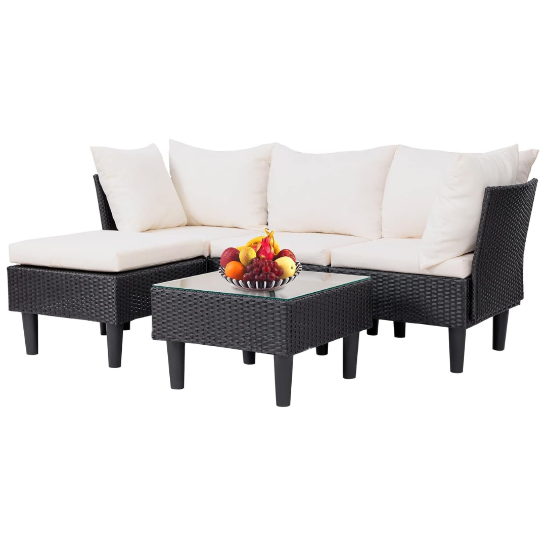 5-Piece FDW Outdoor Sectional Rattan Chair Wicker Conversation Sofa Set