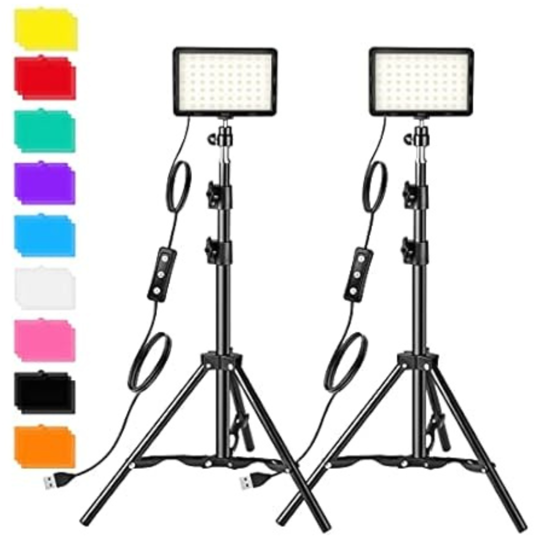 2-Pack LED Video Light Panels & Adjustable Tripod Stands w/ Color Filters