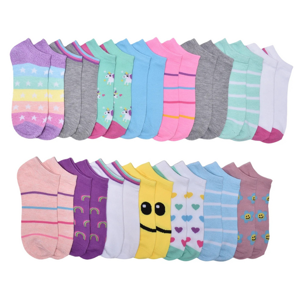 15-Pack Wonder Nation Girls Mixed Rainbow No-Show Socks (various)