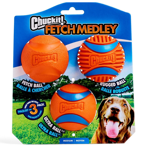 Chuckit! 3-Pack Dog Fetch Ball Medley Medium Ultra Rugged Balls