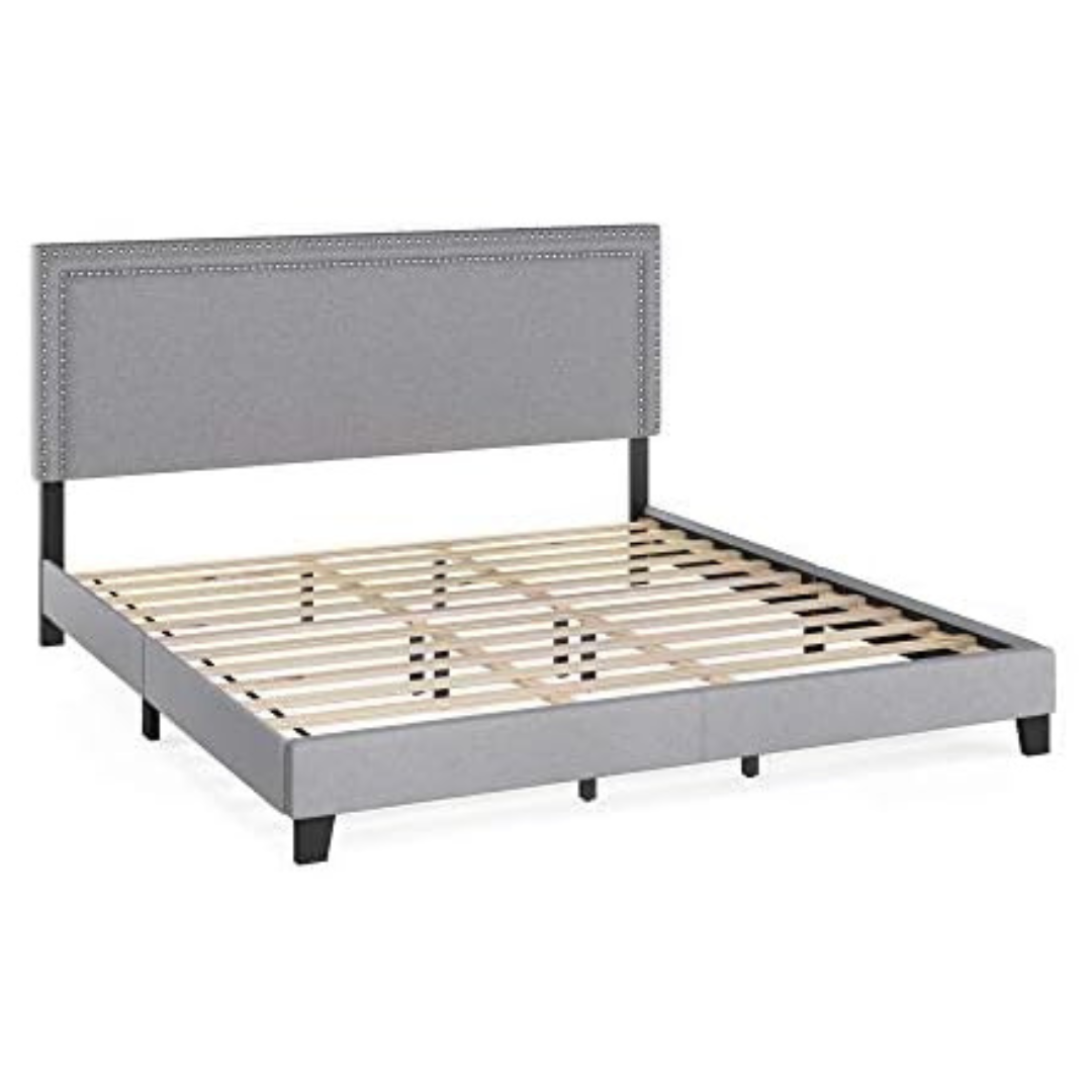 Furinno Laval King Size Double Row Nail Head Platform Bed Frame