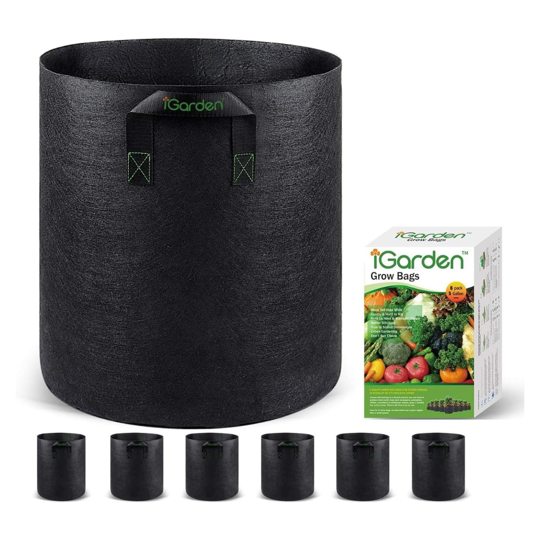 6-Pack Grow Bags Tall 5 Gallon Grow Pots With Handles