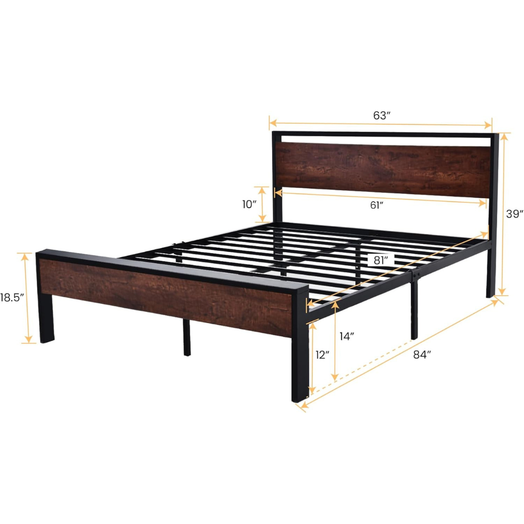 SHA CERLIN 14" Queen Size Non-Slip Metal Platform Bed Frame