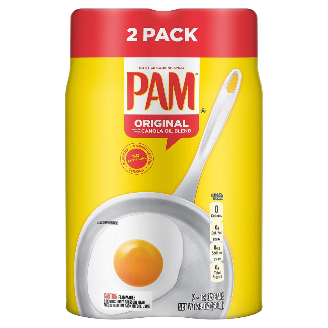 2-Pack Pam Original 100% Natural Canola Oil Cooking Spray, 12oz