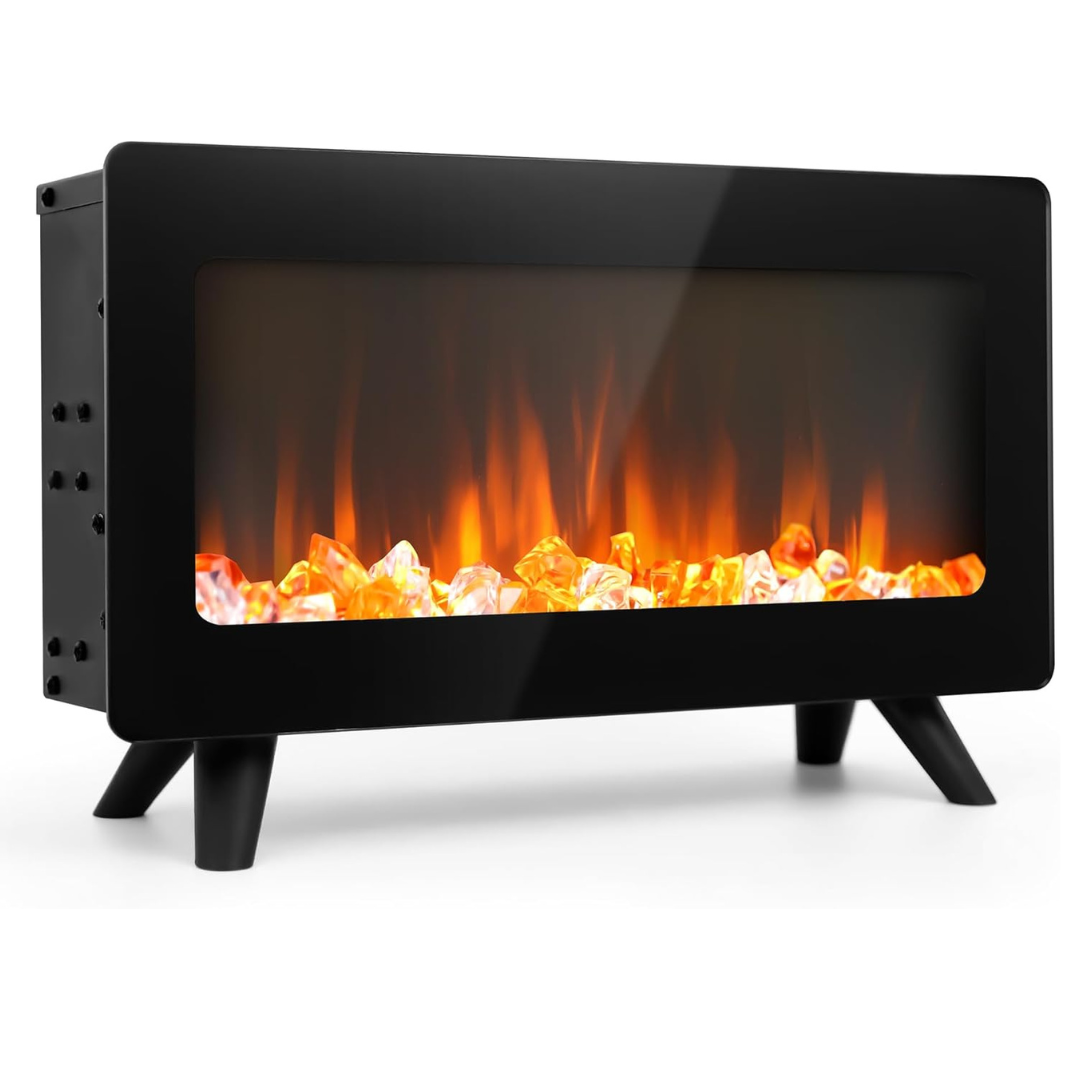 16" Freestanding Electric Fireplace Heater With Realistic LED 3D Flames