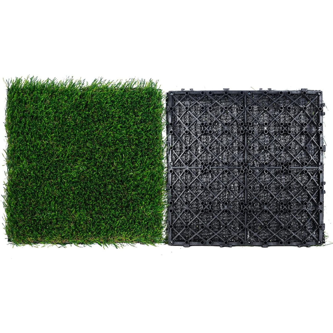 18-Pack Artifical Grass Tiles Interlocking Turf Deck Set (12" x 12")