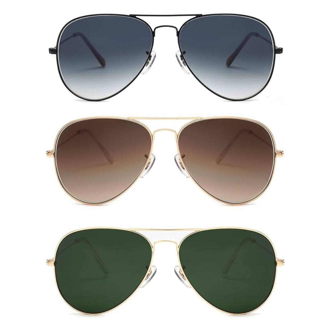 3-Pack Unisex Classic UV Blocking Aviator Sunglasses (Various)