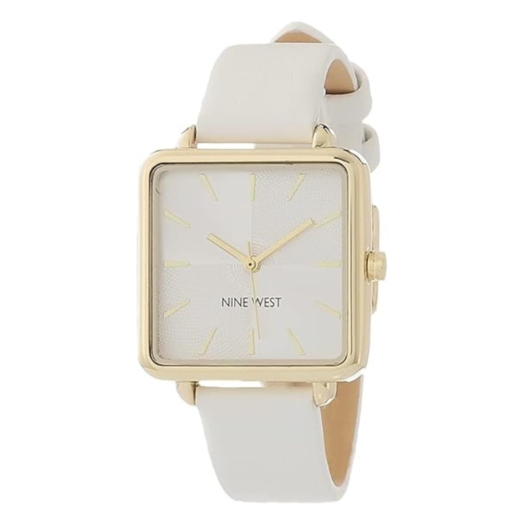 Nine West Women's Water Resistant Leather Strap With Buckle Closure Watch