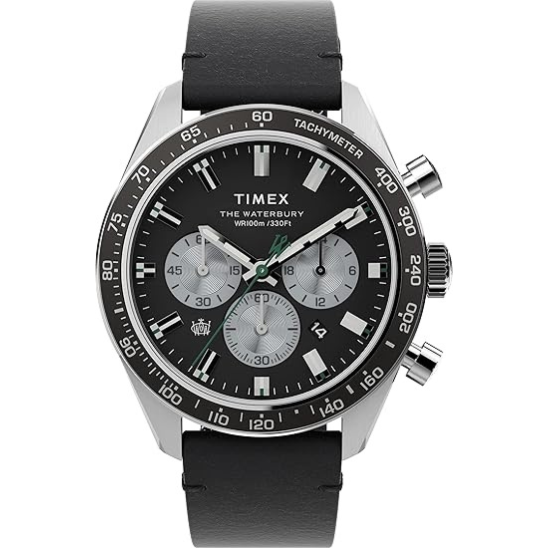 Timex TW2V42500 Men's Waterbury Chrono Black Leather Strap Watch (2 colors)