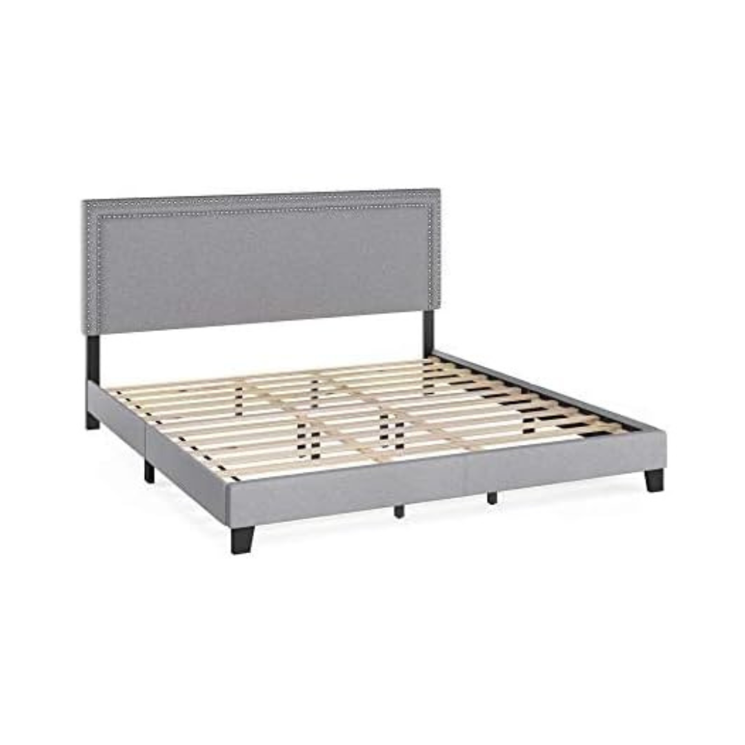 Furinno Laval King Size Double Row Nail Head Platform Bed Frame