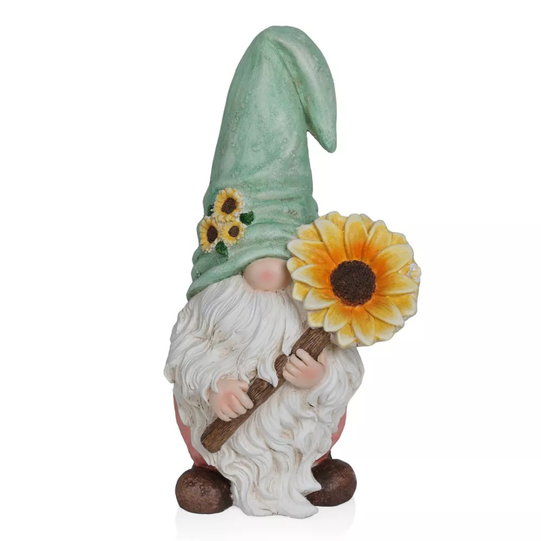 Indoor/Outdoor 21"H Gnome With Sunflower Garden Statue