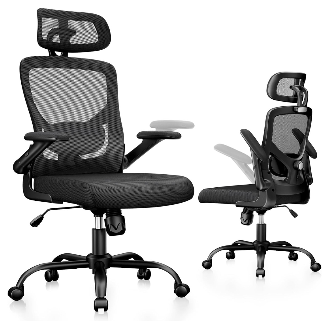 Ergonomic Mesh Office Chair with Lumbar Support & Headrest Flip-Up