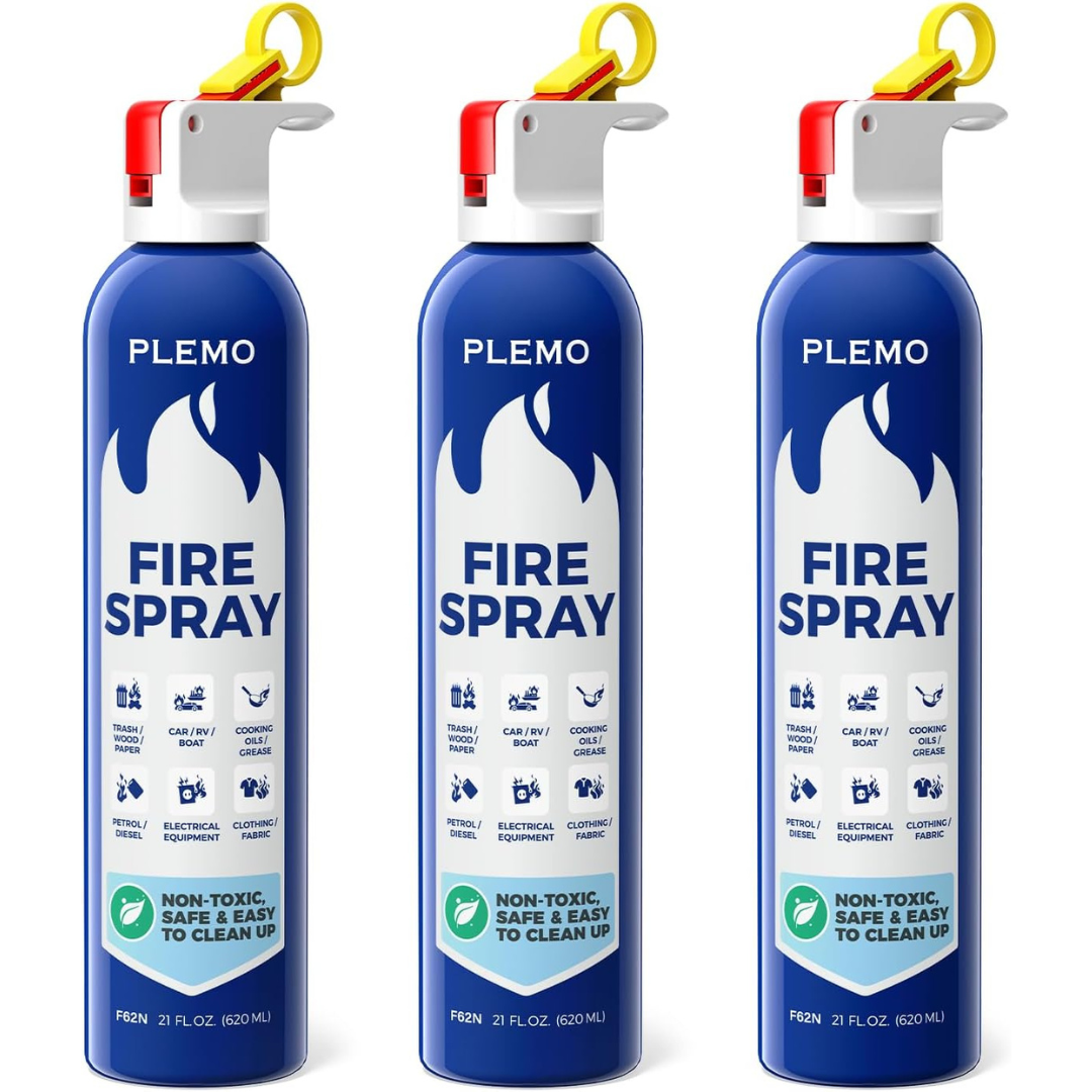 3-Pack PLEMO Compact Fire Extinguisher 620ml Spray