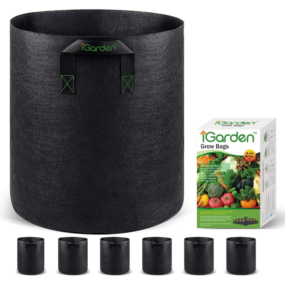 6-Pack Heavy Duty 10 Gallon Grow Pots With Handles