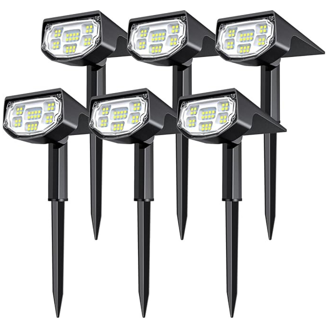 6 Pack 30 LED IP68 Waterproof Solar Spotlights