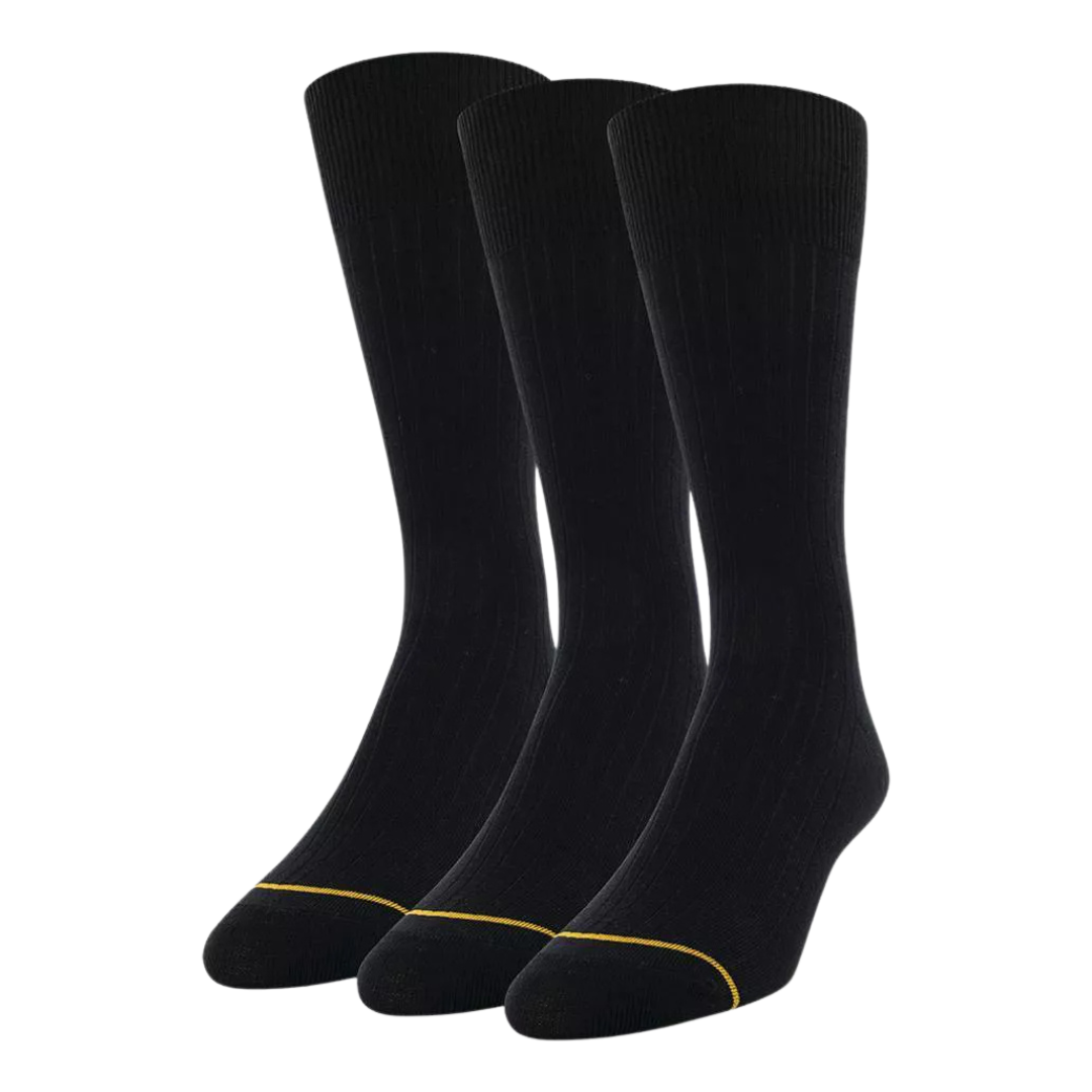 3-Pack Signature Gold By Goldtoe Men's Cotton Crew Dress Rib Socks