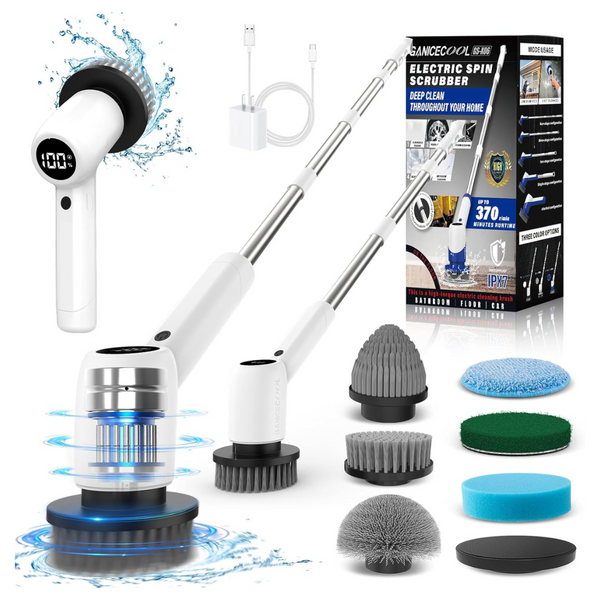 Cordless Electric Spin Scrubber With 6 Replaceable Brush Heads