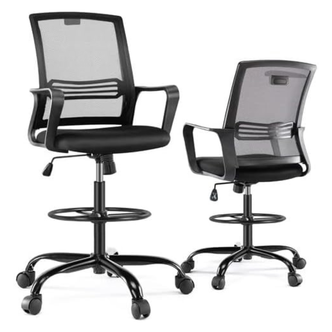 Swivel Rolling Tall Standing Breathable Mesh Desk Chair With Foot Ring