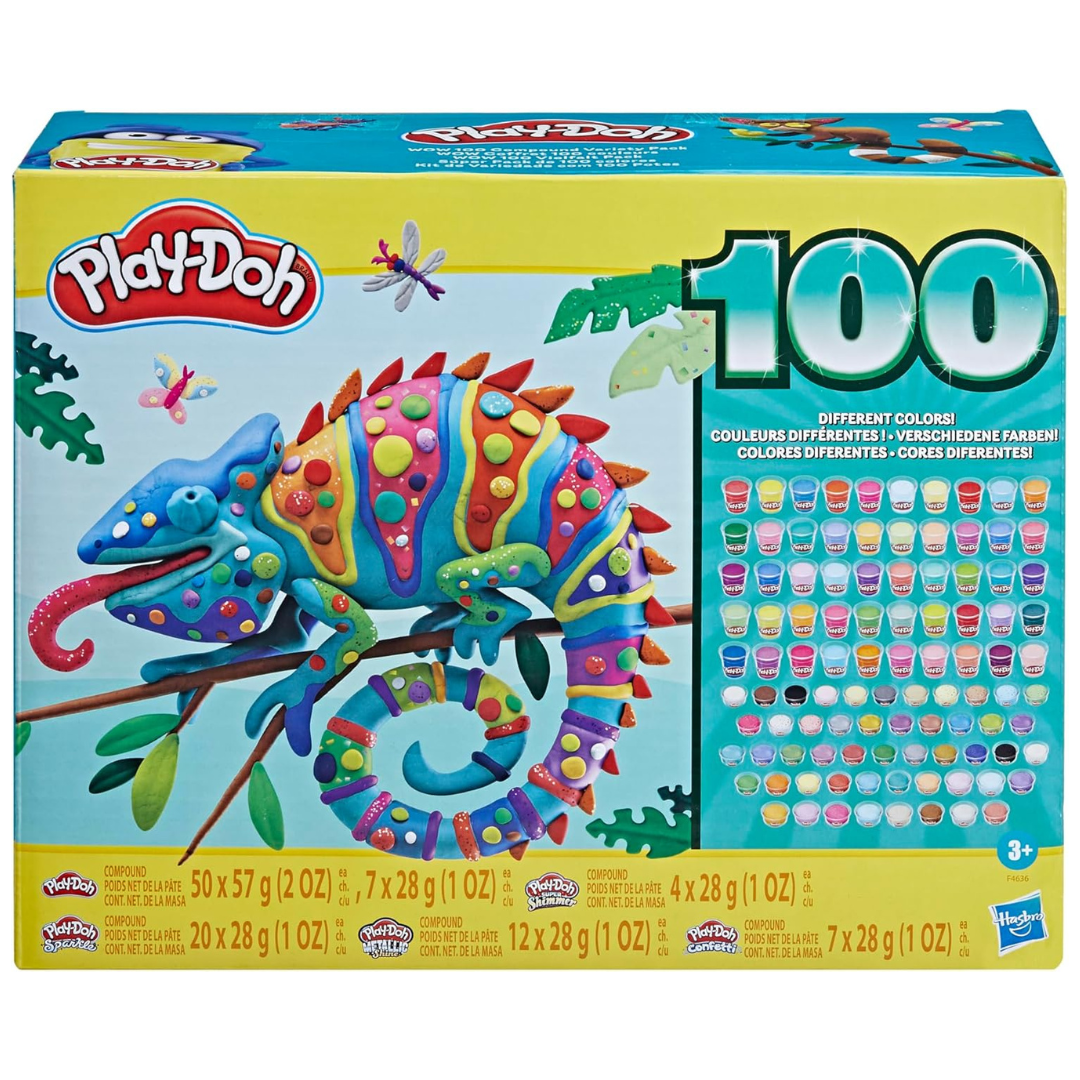 Play-Doh Wow 100 Bulk Modeling Compound Variety Pack, 100 Cans Including Sparkle, Super Shimmer, Metallic And Confetti