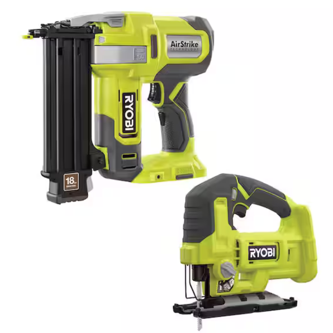 RYOBI ONE+ 18V 18-Gauge Cordless AirStrike Brad Nailer With Cordless Jig Saw