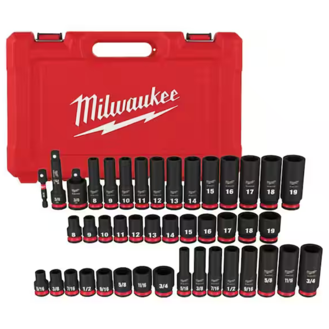 43-Piece Milwaukee Shockwave 3/8" SAE/Metric 6 Point Impact Socket Set