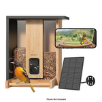 Birdfy Natural Bamboo FHD Mounted Camera 14" Hopper Feeder Tan