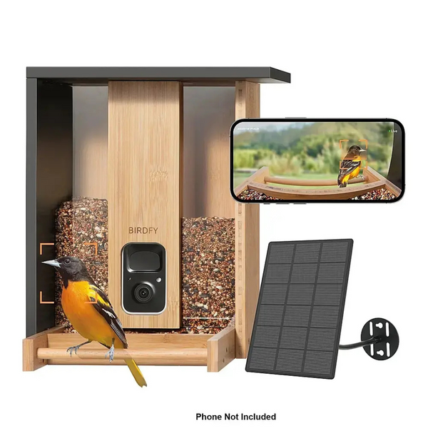 Birdfy Natural Bamboo FHD Mounted Camera 14" Hopper Feeder Tan