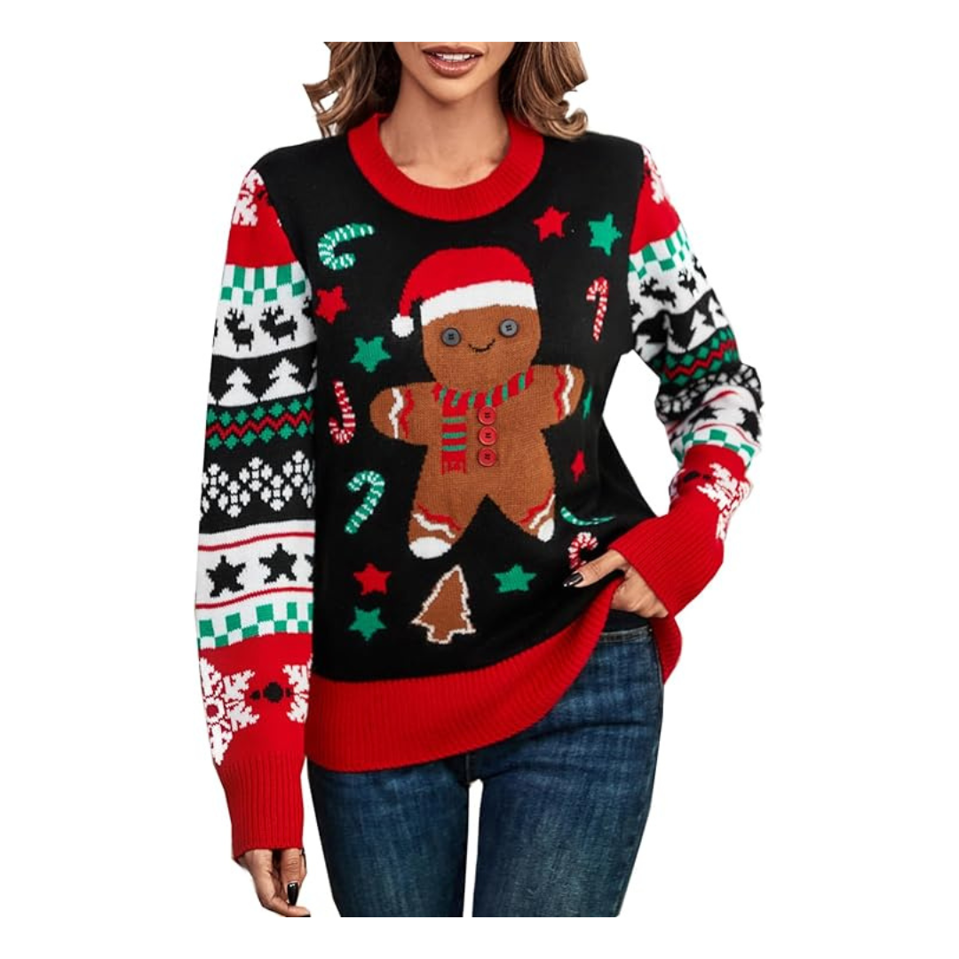 Lanpulux Child Long Sleeve Gingerbread Christmas Sweater