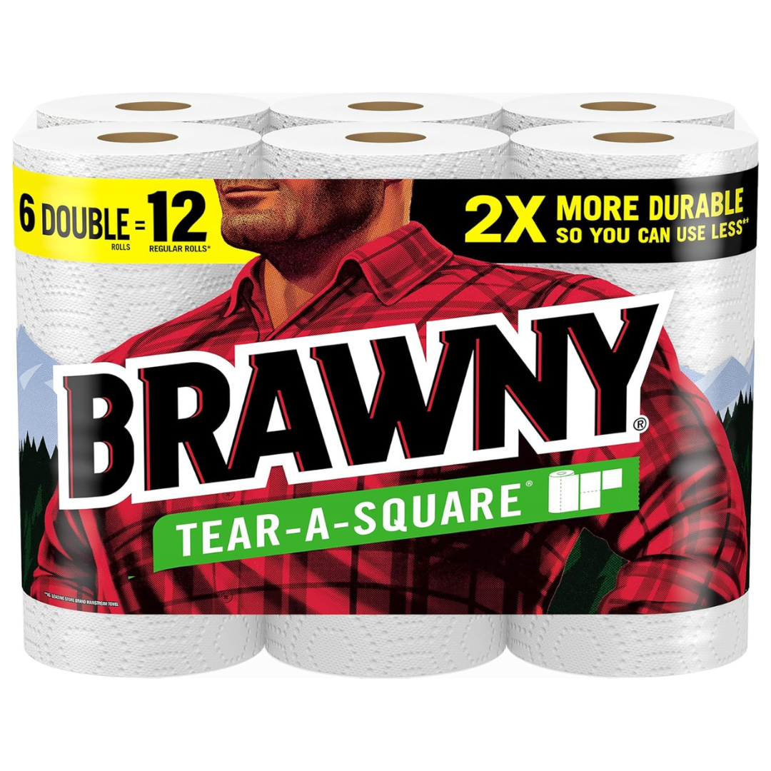 6-Count Double Rolls Brawny Tear-A-Square Paper Towels