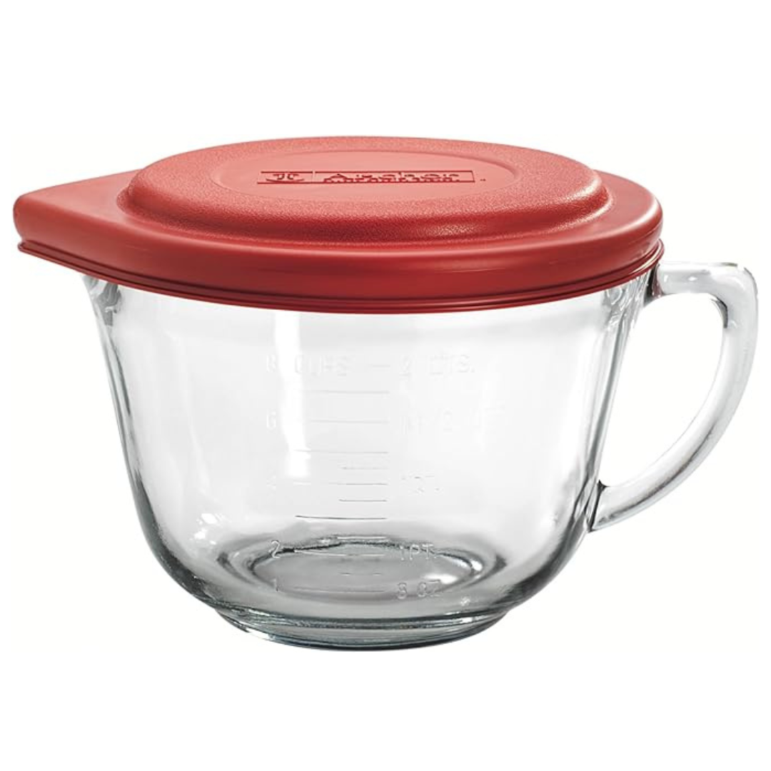 Anchor 2 Quart Glass Mixing Bowl With Red Lid