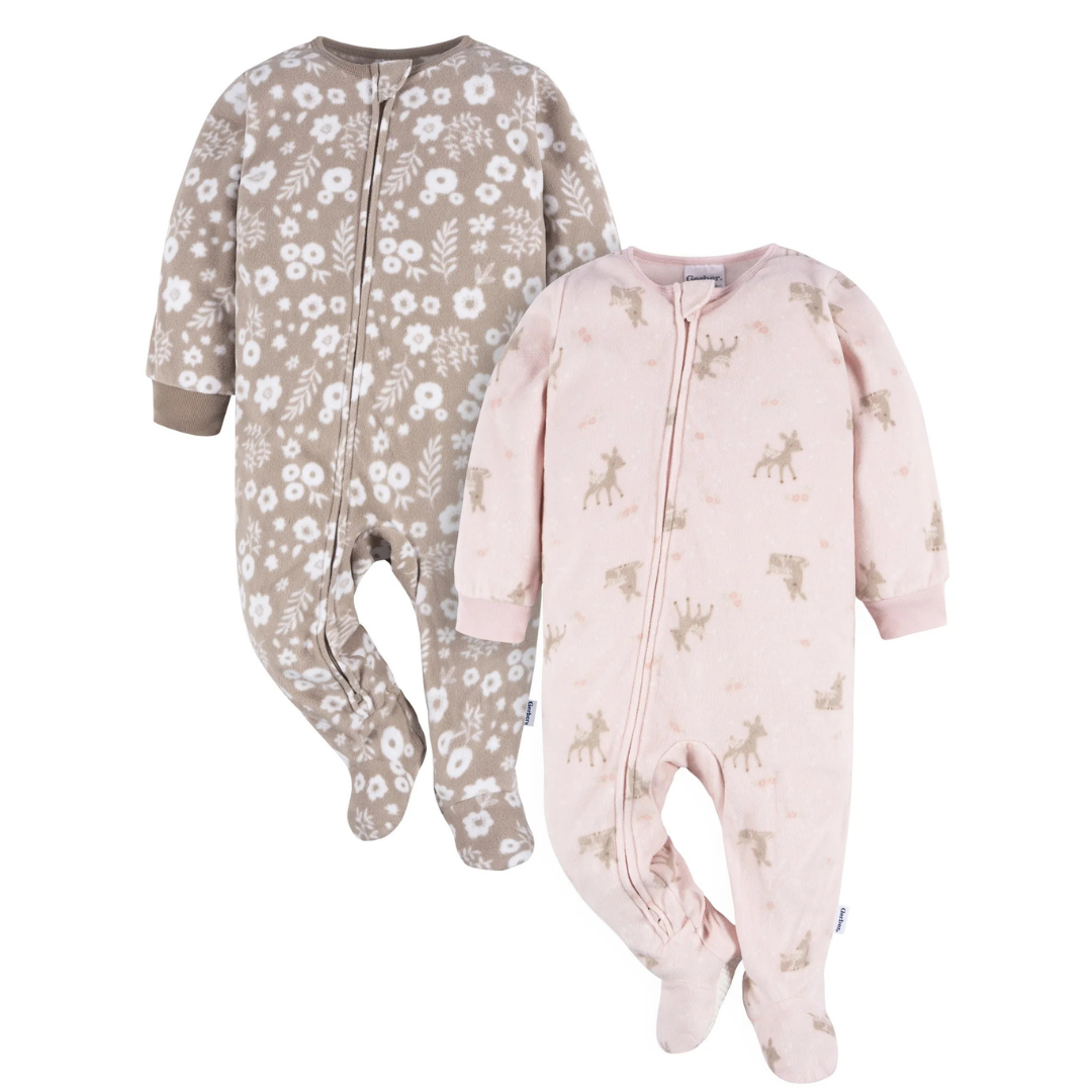 Gerber Baby And Toddler Neutral Microfleece Blanket Sleeper Pajamas (2-Packs)