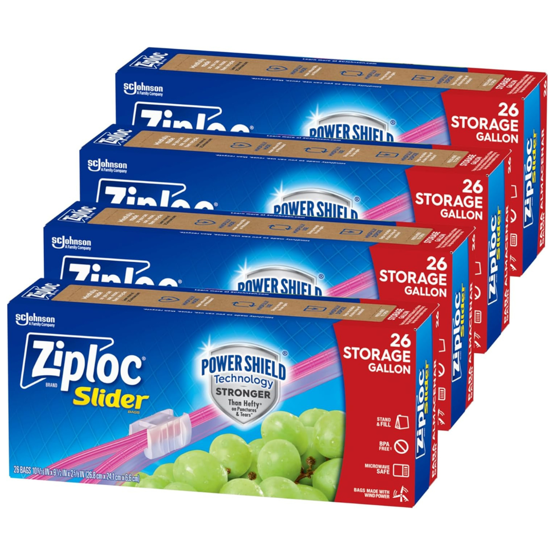 104-Count (4pk x 26ct) Ziploc Slider Stand-And-Fill Gallon Storage Bags