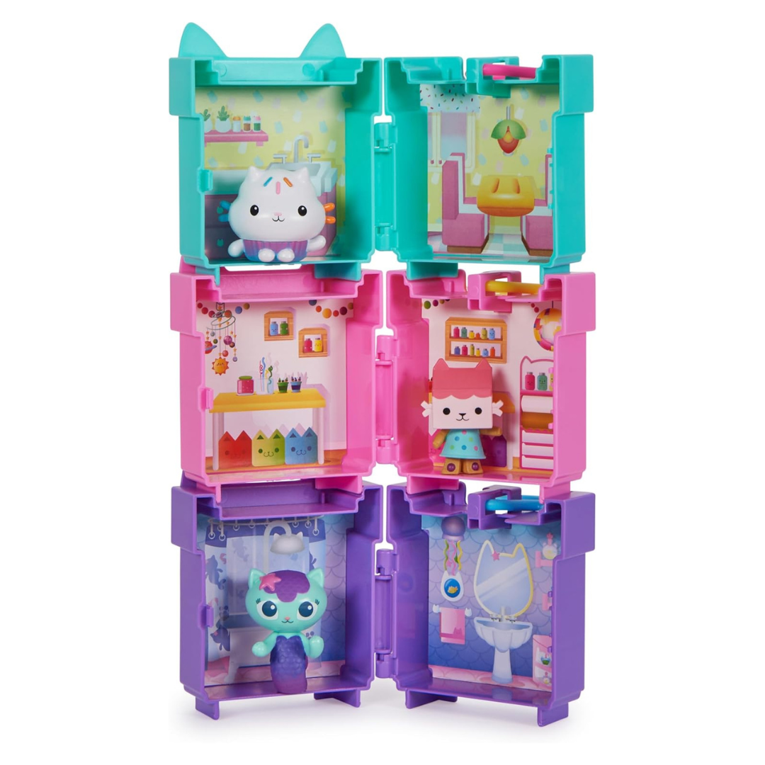 Gabby's Dollhouse 3 Clip-On Playsets With Baby Box & Mercat Toy Figures