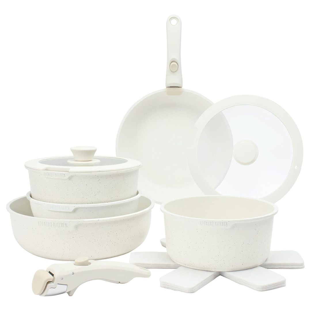 Country Kitchen Cookware Set With Removable Handle