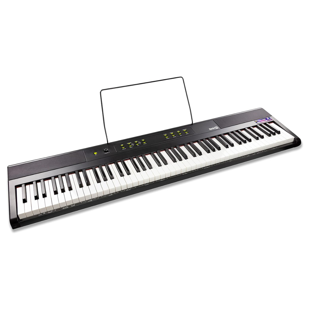 RockJam 88 Key Digital Piano With Full Size Semi-Weighted Keys, Power Supply, Sheet Music Stand, Piano Note Stickers & Simply Piano Lessons