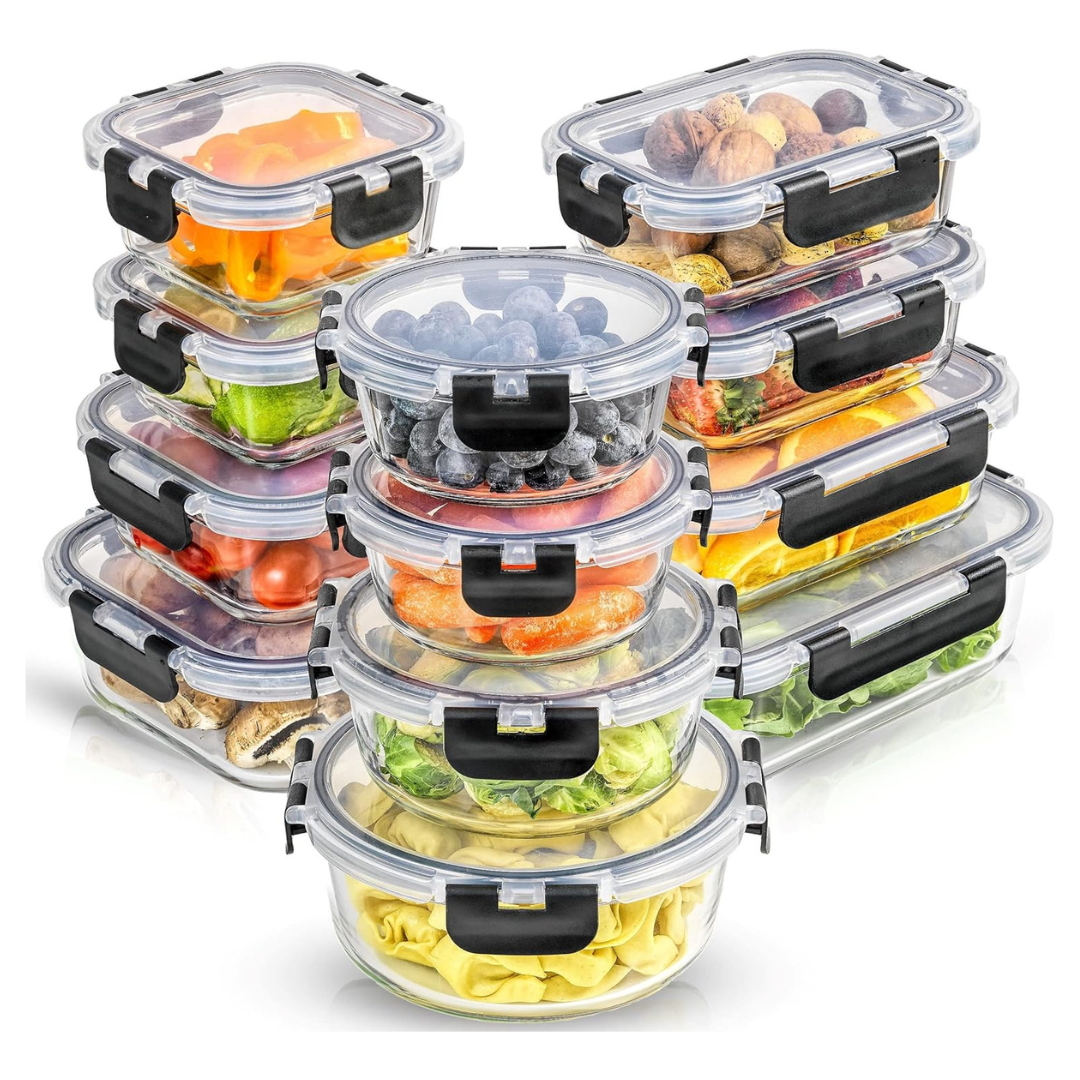 24-Piece JoyJolt Glass Food Storage Containers With Lids Set