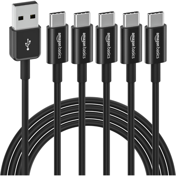 5-Pack Amazon Basics 6 Feet USB-C to USB-A 2.0 Fast Charger Cable