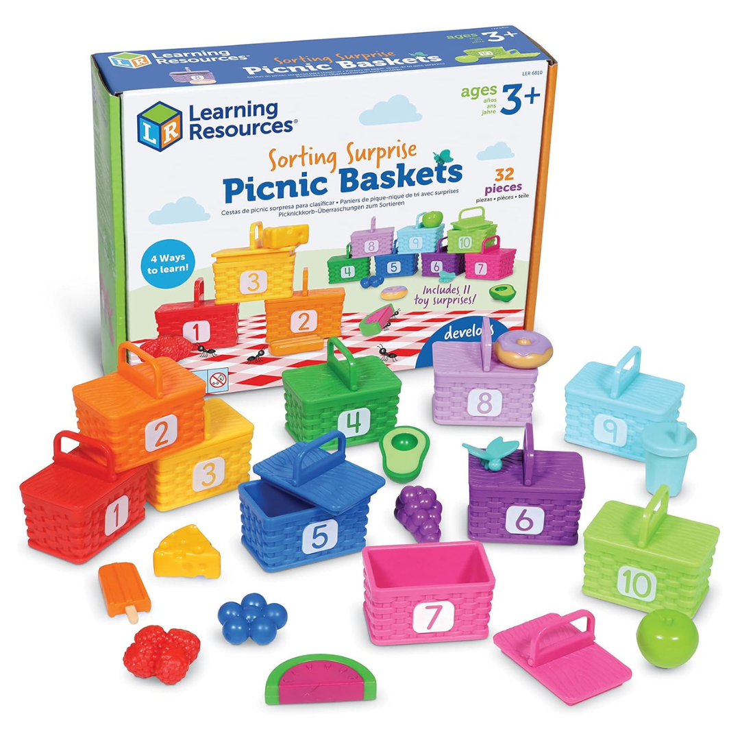 32-Pieces Learning Resources Sorting Surprise Color Sorting Picnic Baskets