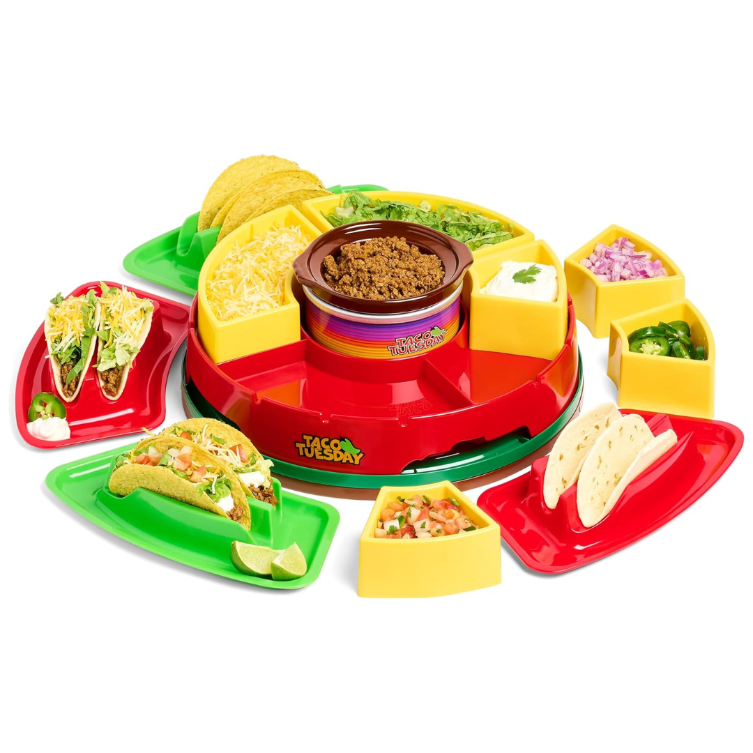 Taco Tuesday Heated Lazy Susan Taco Bar Serving Set