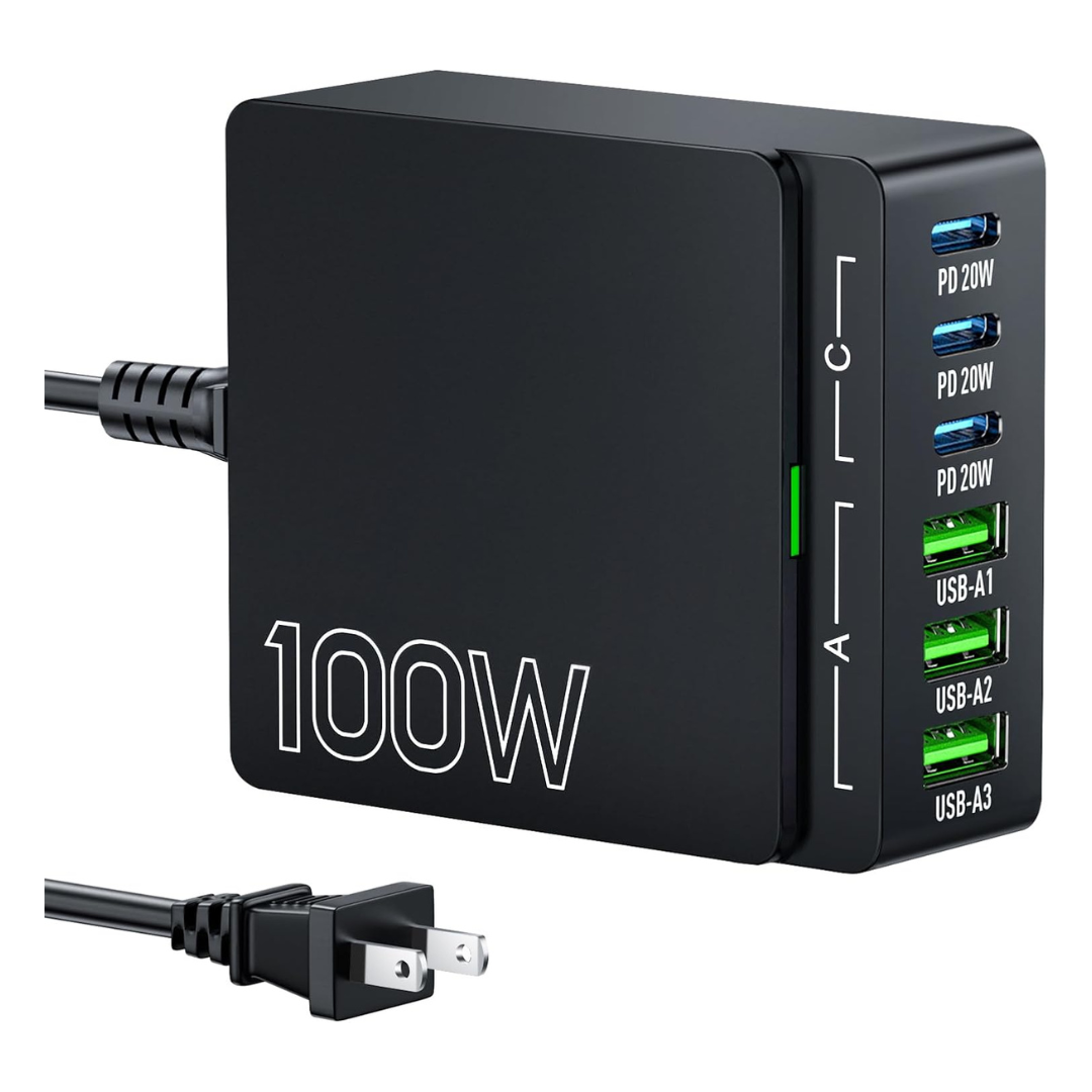 100W 6 Port GaN PD 3.0 Type C/USB A Wall Charger Adapter