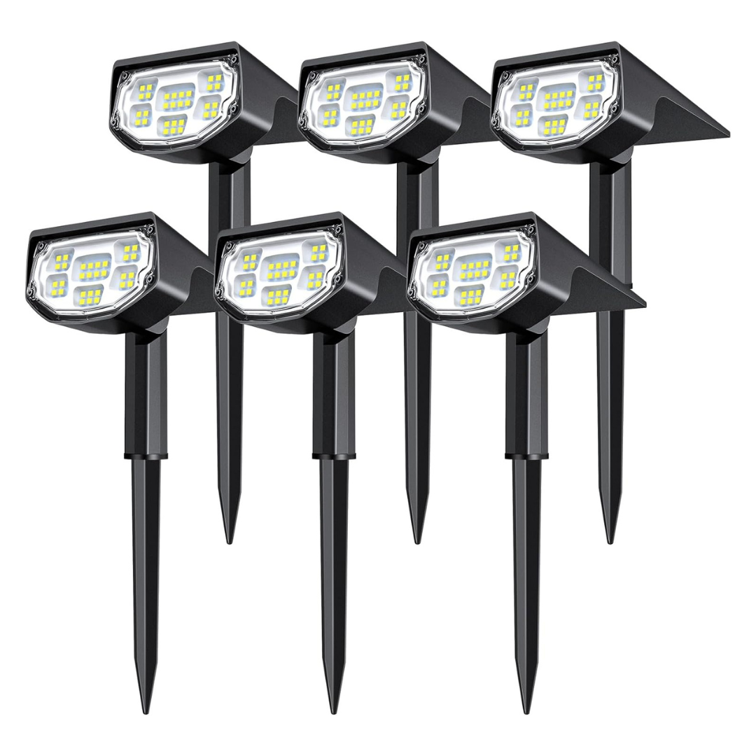 6 Pack 30 LED IP68 Waterproof Solar Spotlights