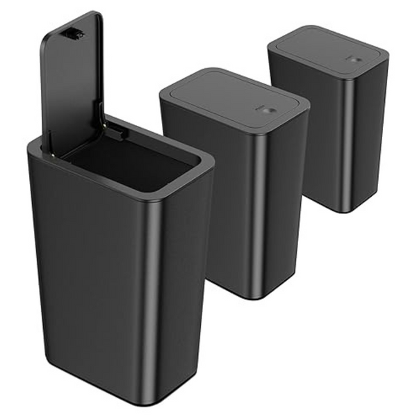 3-Pack 2.6-Gallon Press-Top Slim Trash Can With Lid