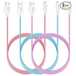 3-Pack 10ft Nylon Braided Apple MFi Certified USB Charging Cord (Various)