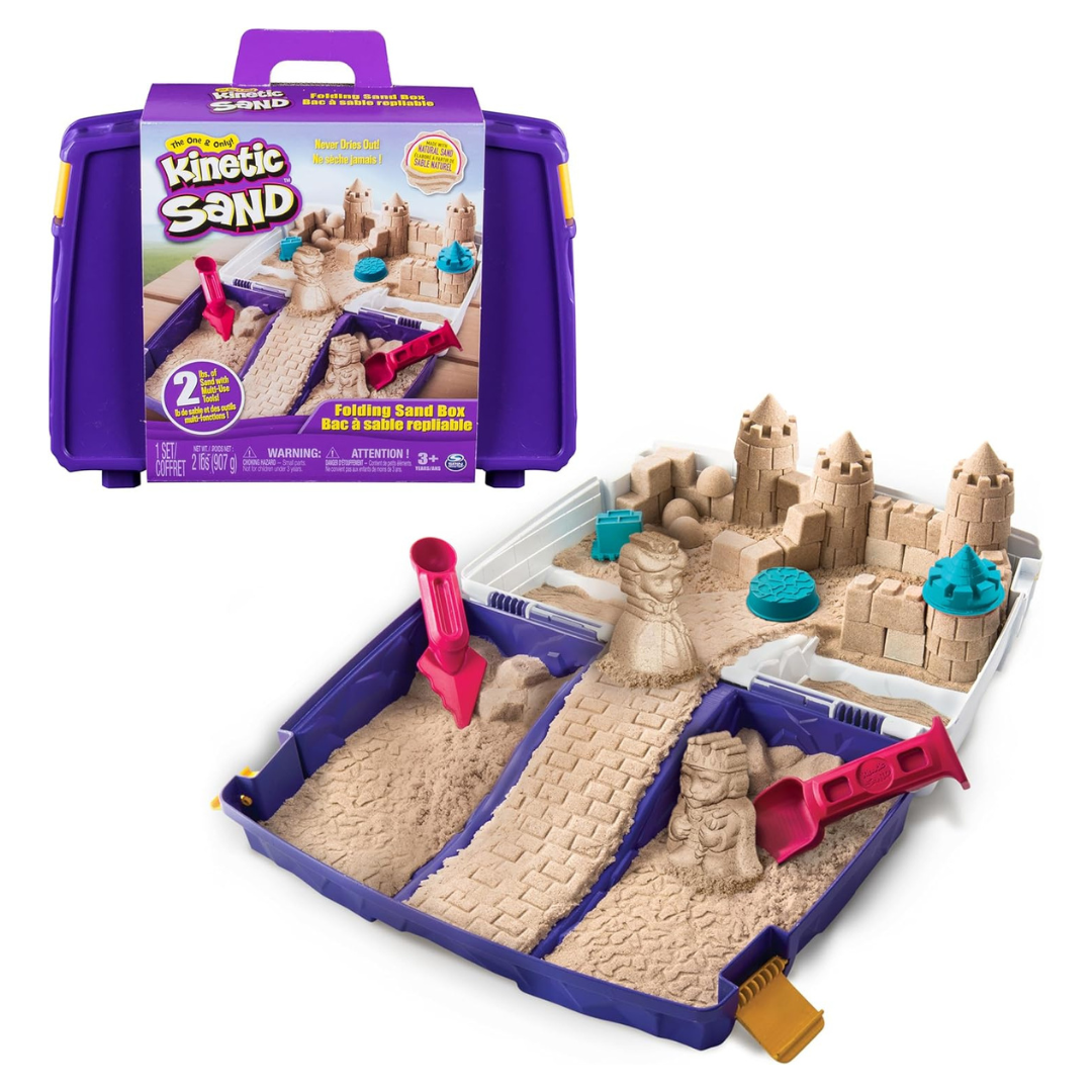 Kinetic Sand, Folding Sand Box With 2Lbs Play Sand, 7 Molds & Tools