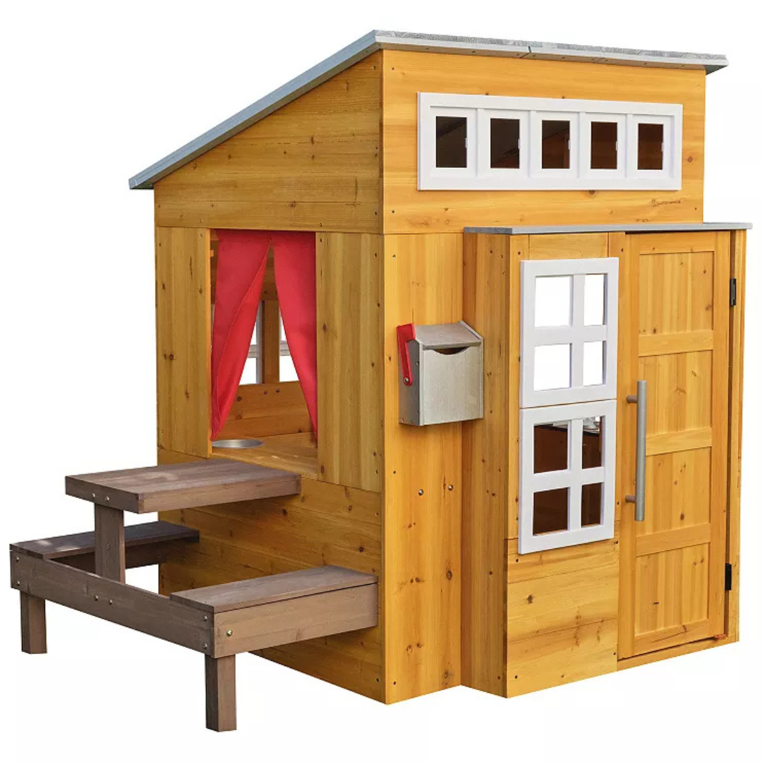 KidKraft Modern Outdoor Wooden Playhouse with Picnic Table