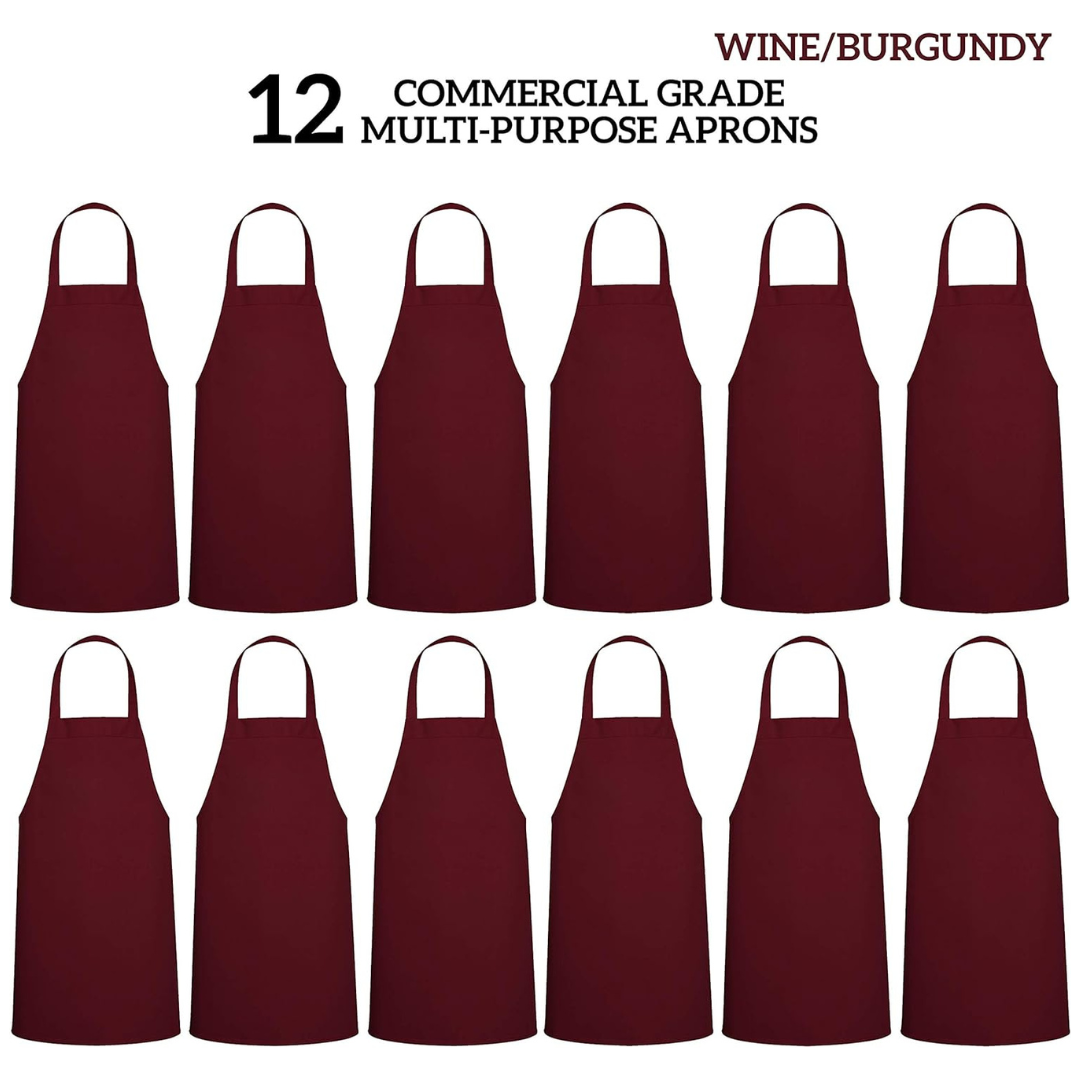 12-Pack Unisex Machine Washable Burgundy Aprons